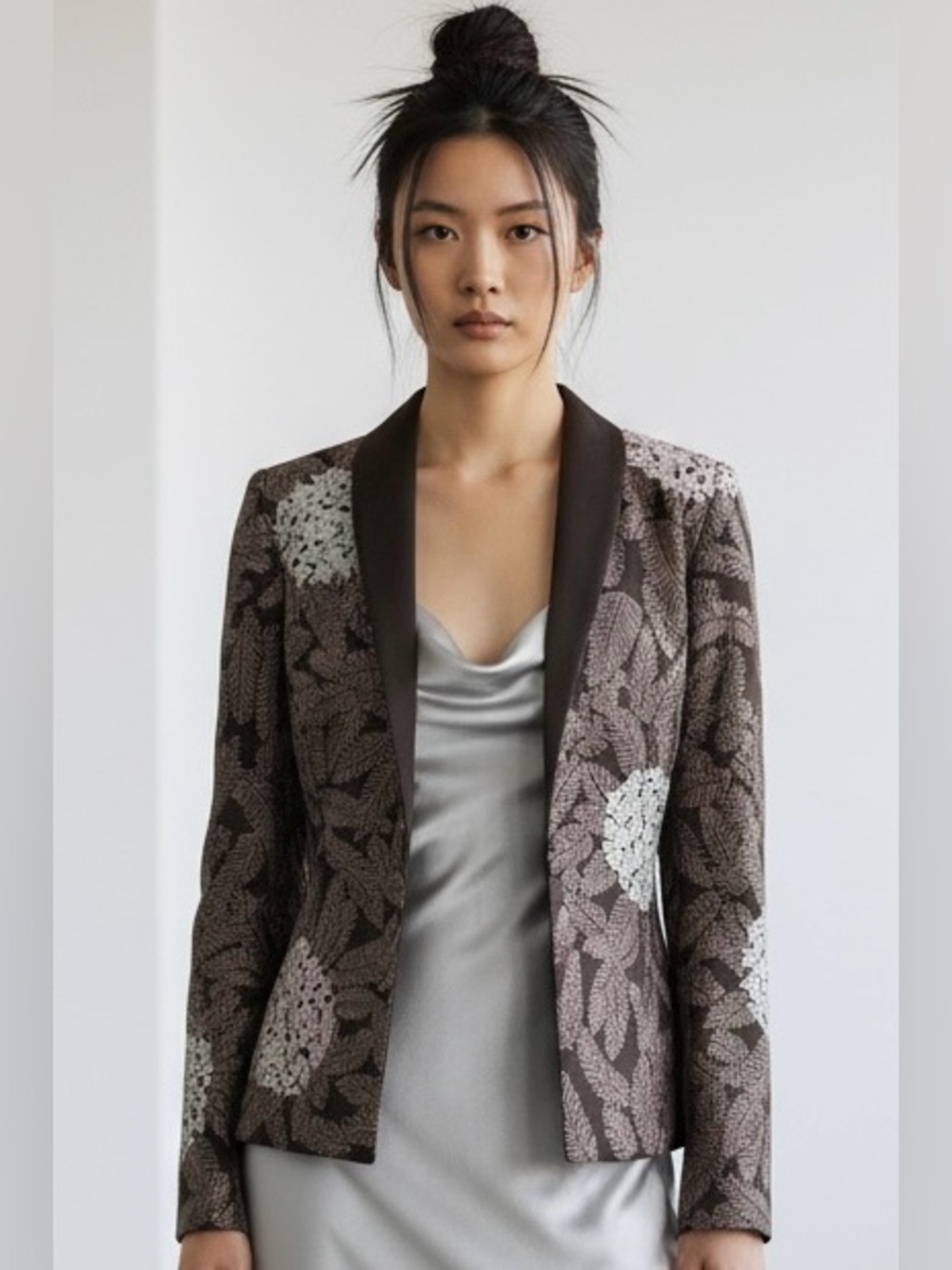 Vintage Linda Allard Ellen Tracy Wool Fern Jacquard Blazer Sz 8